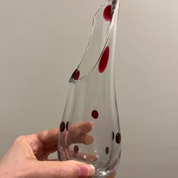Murano Art Glass Wide Opening Flower Vase - Red Dots. Italian Glass - Picture 2 of 11